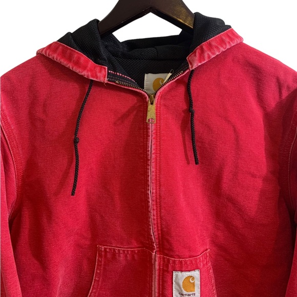 CARHARTT | Rare Vintage 90s Red Distressed Insulated Hooded Coat Jacket | Size L - Picture 4 of 16